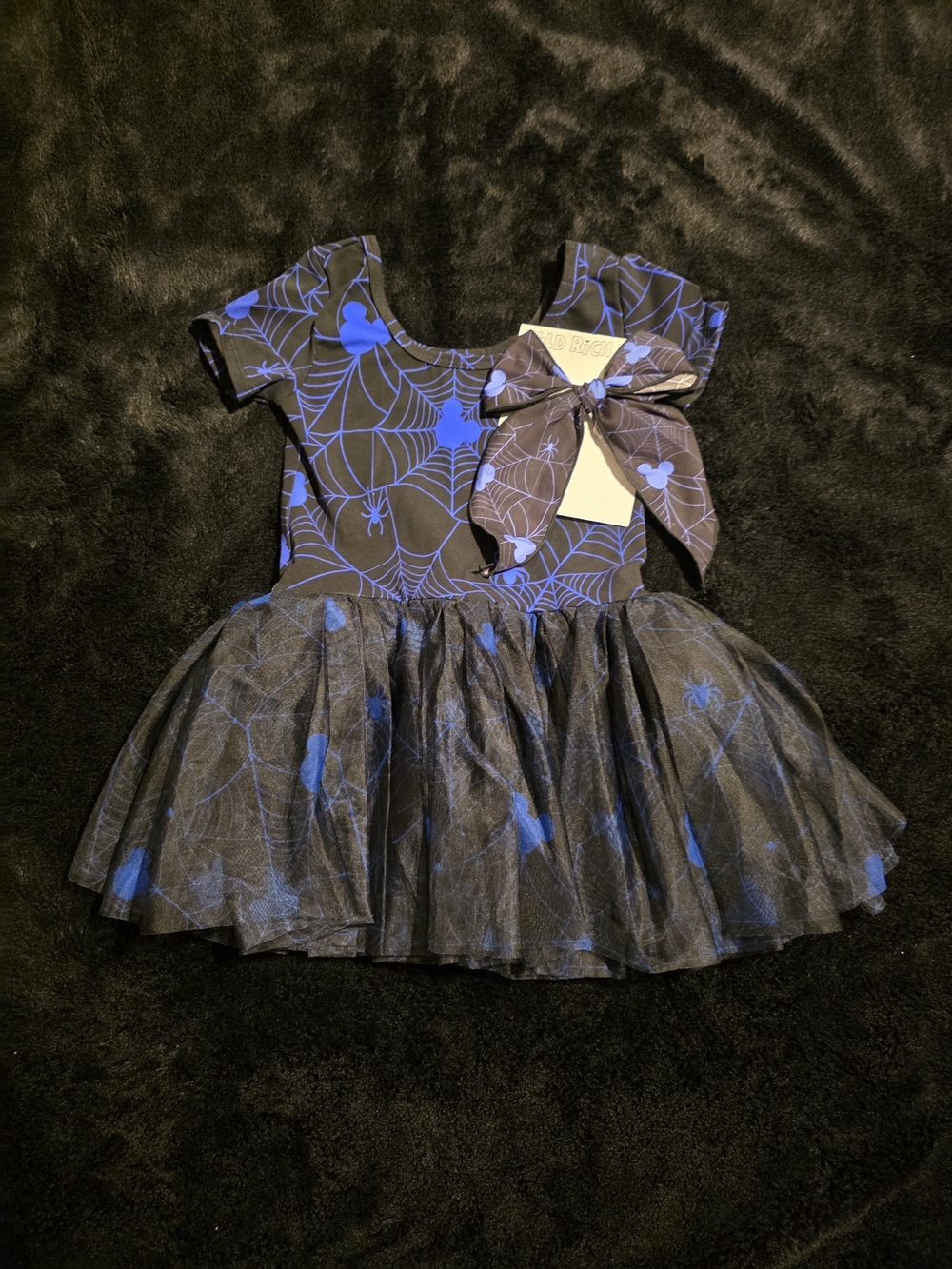 Girls Mickey Spiderweb Tulle Halloween Skirted Leo with Bow